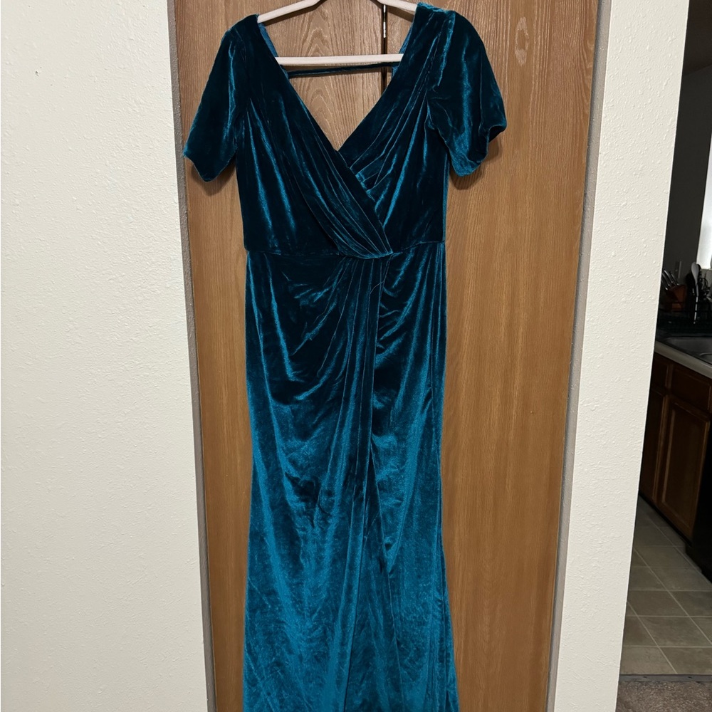 Long Teal Velvet Dress PROM/BRIDESMAID